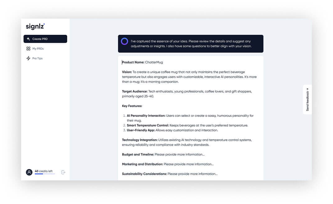 Signlz AI Powered PRD Generator